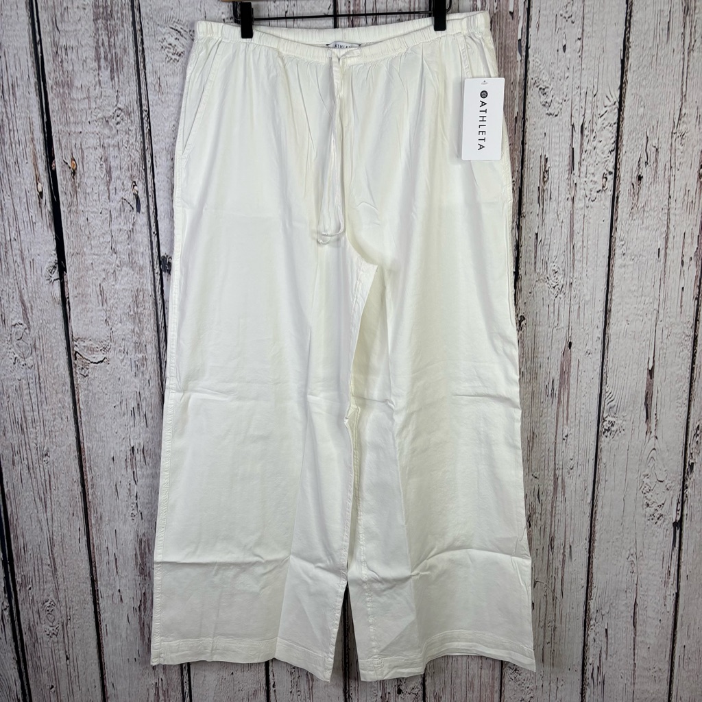 Nwt Athleta Size Large Paradise Wide Leg Pant Linen Blend Bright White Pockets